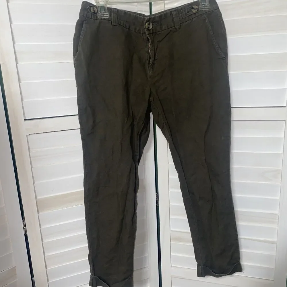 Banana Republic Linen Crop Tapered Leg Pants Size 2 Olive Green New Moss